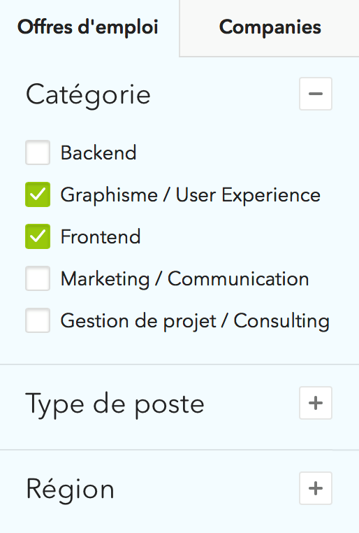 Les nouveaux filtres de recherche
