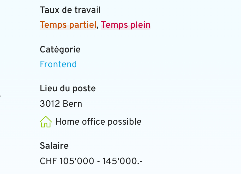 Screenshot of the meta data of a job 