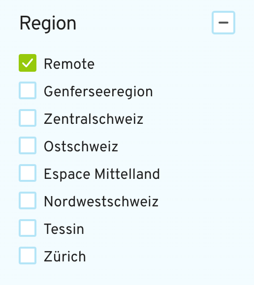 Screenshot of Freshjobs where the remote region is toggled
