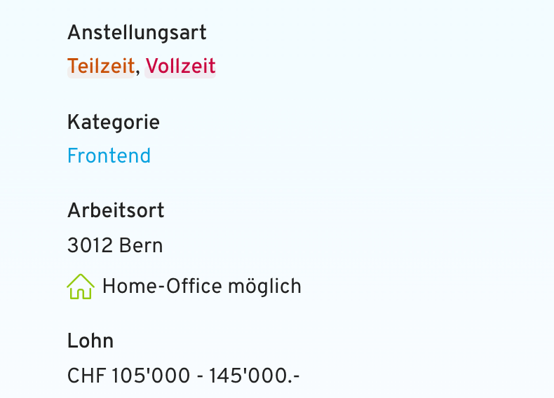 Screenshot of the meta data of a job 