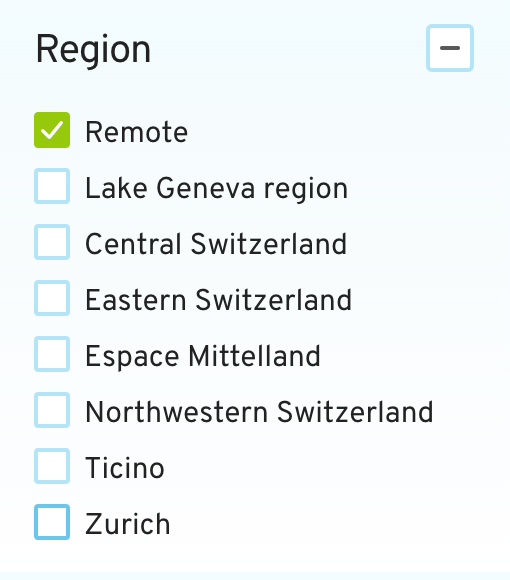 Screenshot of Freshjobs where the remote region is toggled
