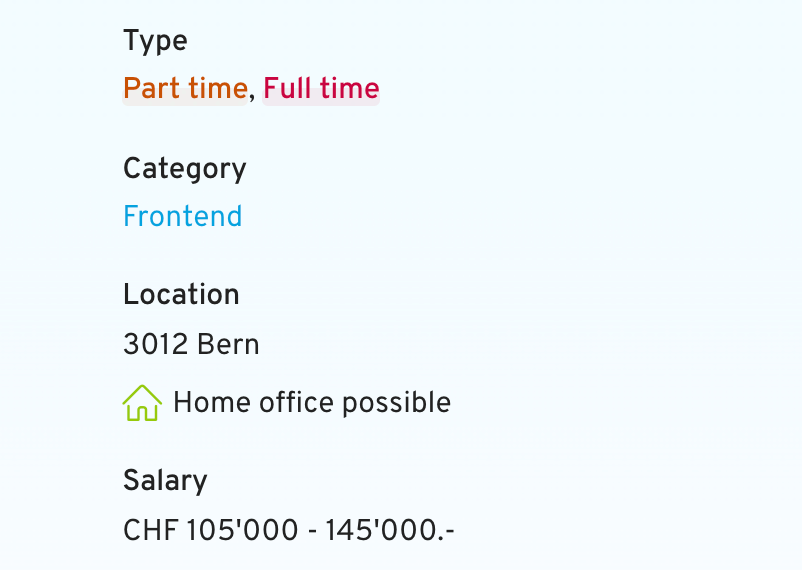 Screenshot of the meta data of a job 