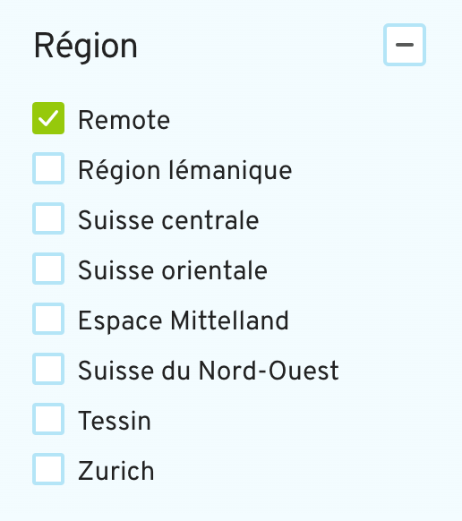 Screenshot of Freshjobs where the remote region is toggled